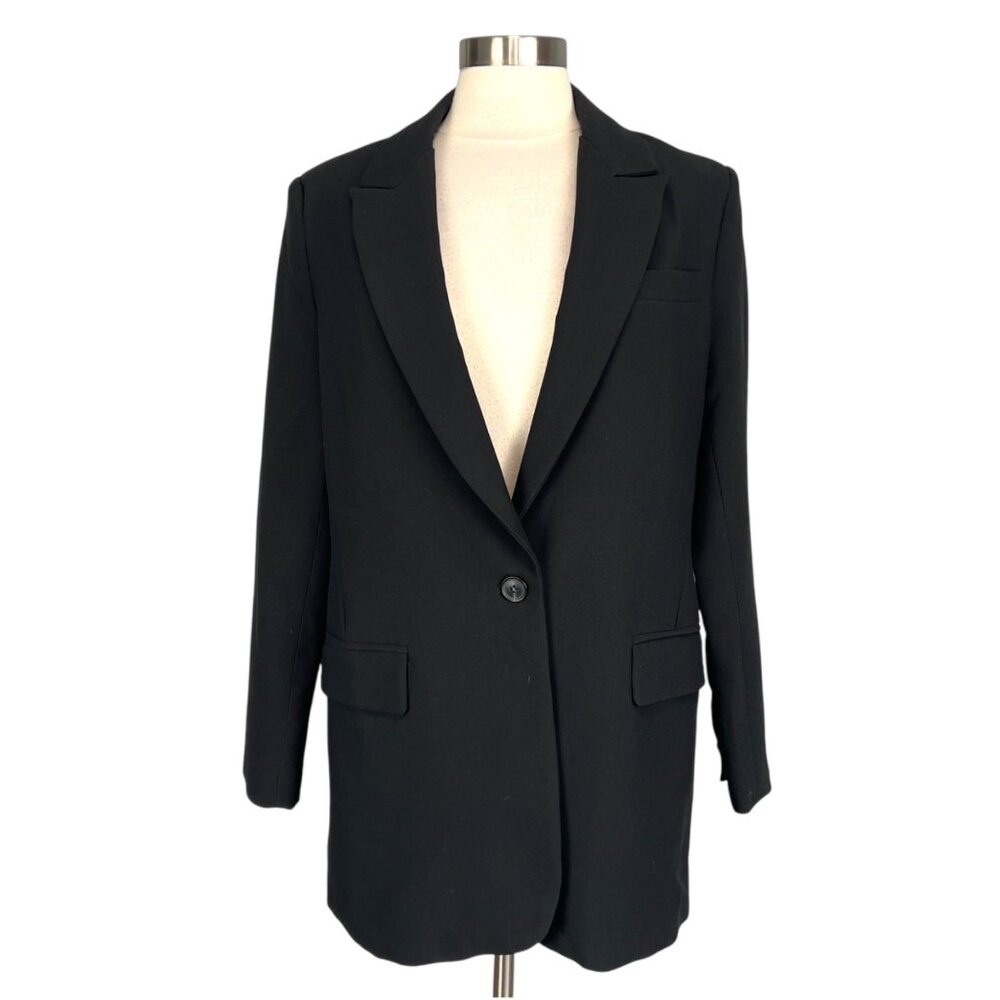 T Tahari Womens Single Button Peak Lapel Blazer Black Flap Pockets size 12 - Picture 5 of 16
